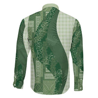 Polynesian Tribal Pattern Patchwork Picturesque Family Matching Off Shoulder Short Dress and Hawaiian Shirt Sage Green LT7 - Polynesian Pride