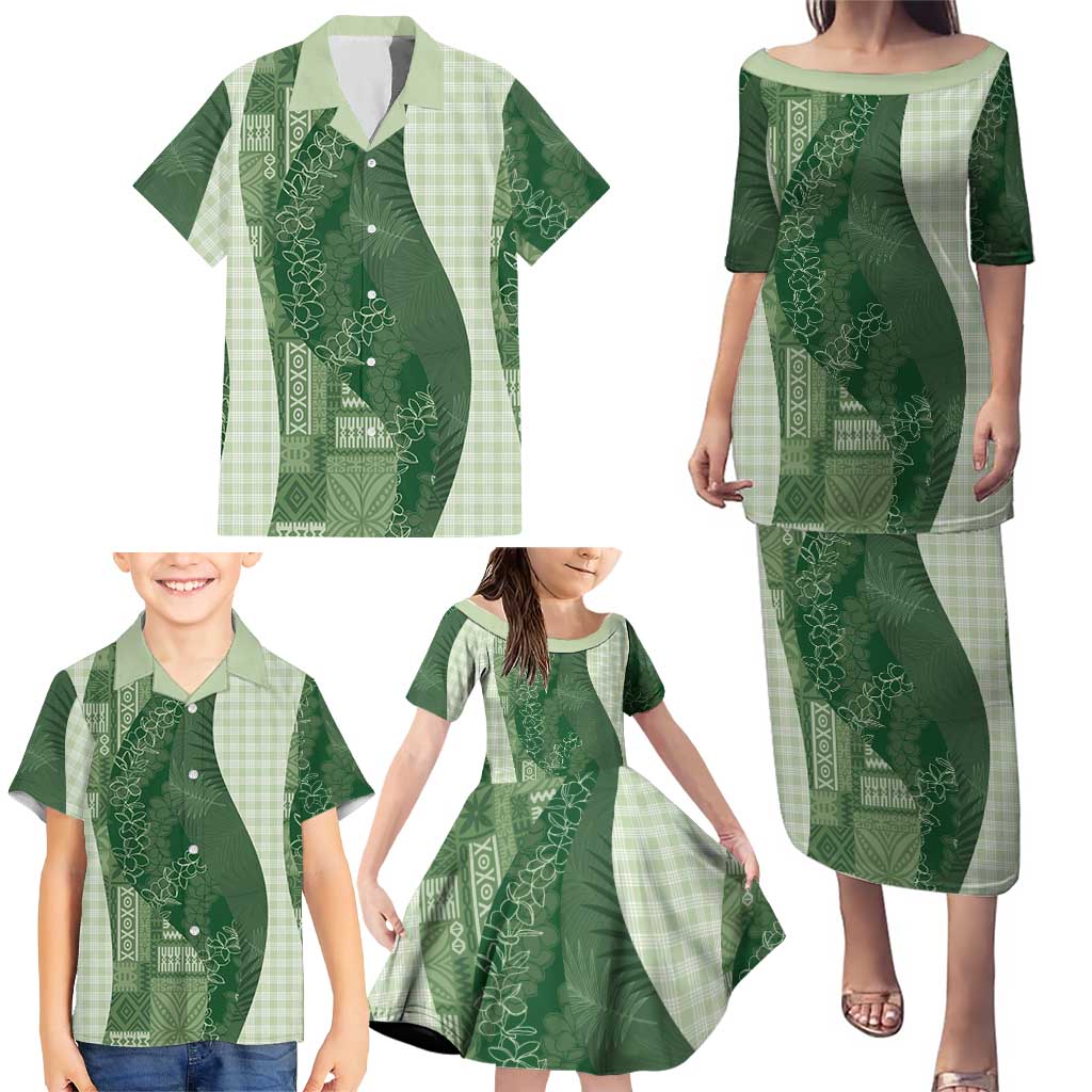 Polynesian Tribal Pattern Patchwork Picturesque Family Matching Puletasi and Hawaiian Shirt Sage Green LT7 - Polynesian Pride
