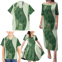 Polynesian Tribal Pattern Patchwork Picturesque Family Matching Puletasi and Hawaiian Shirt Sage Green LT7 - Polynesian Pride