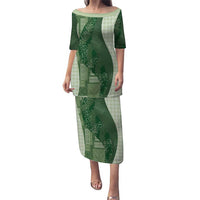 Polynesian Tribal Pattern Patchwork Picturesque Family Matching Puletasi and Hawaiian Shirt Sage Green LT7 Mom's Dress Sage Green - Polynesian Pride