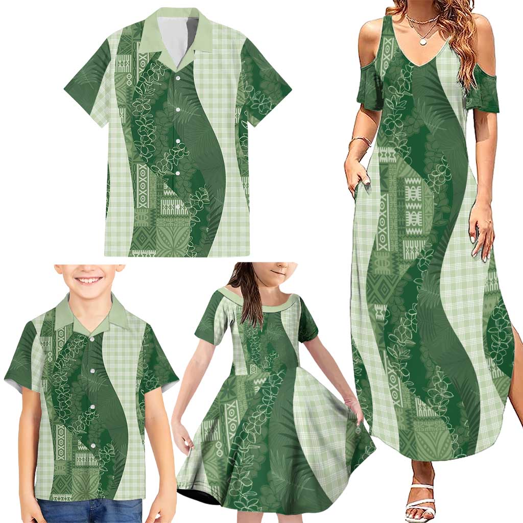 Polynesian Tribal Pattern Patchwork Picturesque Family Matching Summer Maxi Dress and Hawaiian Shirt Sage Green LT7 - Polynesian Pride