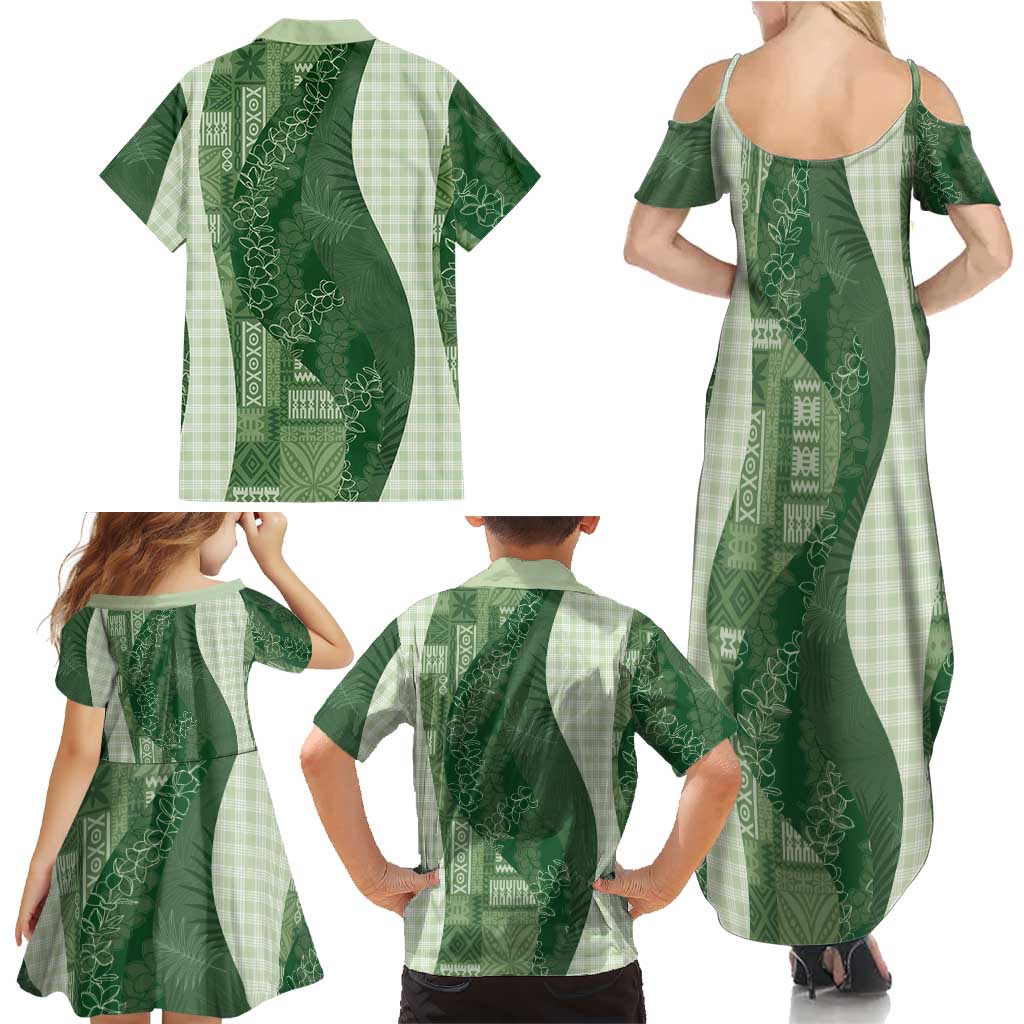 Polynesian Tribal Pattern Patchwork Picturesque Family Matching Summer Maxi Dress and Hawaiian Shirt Sage Green LT7 - Polynesian Pride