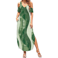 Polynesian Tribal Pattern Patchwork Picturesque Family Matching Summer Maxi Dress and Hawaiian Shirt Sage Green LT7 Mom's Dress Sage Green - Polynesian Pride