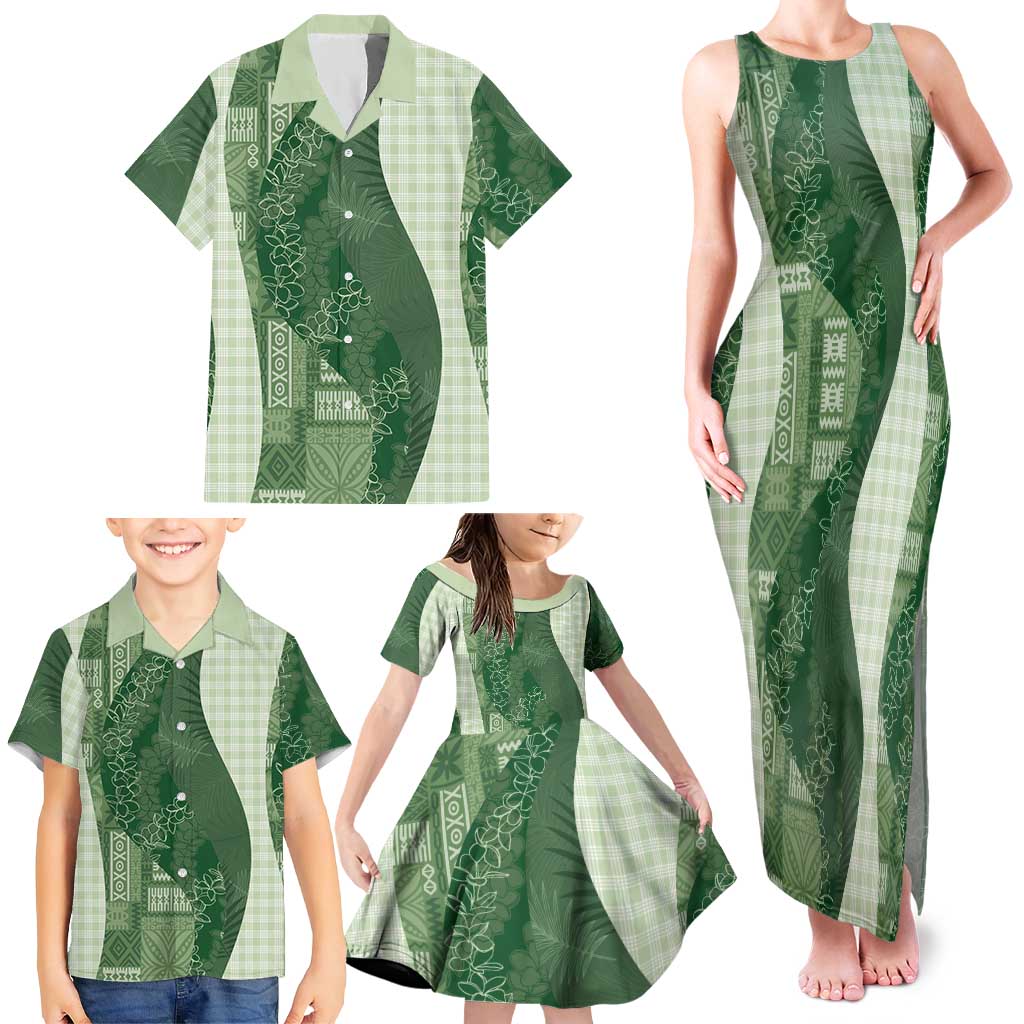 Polynesian Tribal Pattern Patchwork Picturesque Family Matching Tank Maxi Dress and Hawaiian Shirt Sage Green LT7 - Polynesian Pride