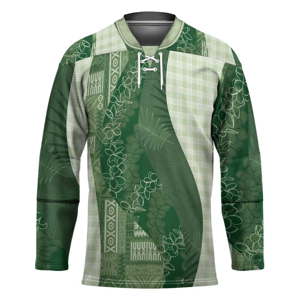 Polynesian Tribal Pattern Patchwork Picturesque Hockey Jersey Sage Green LT7 Unisex Sage Green - Polynesian Pride
