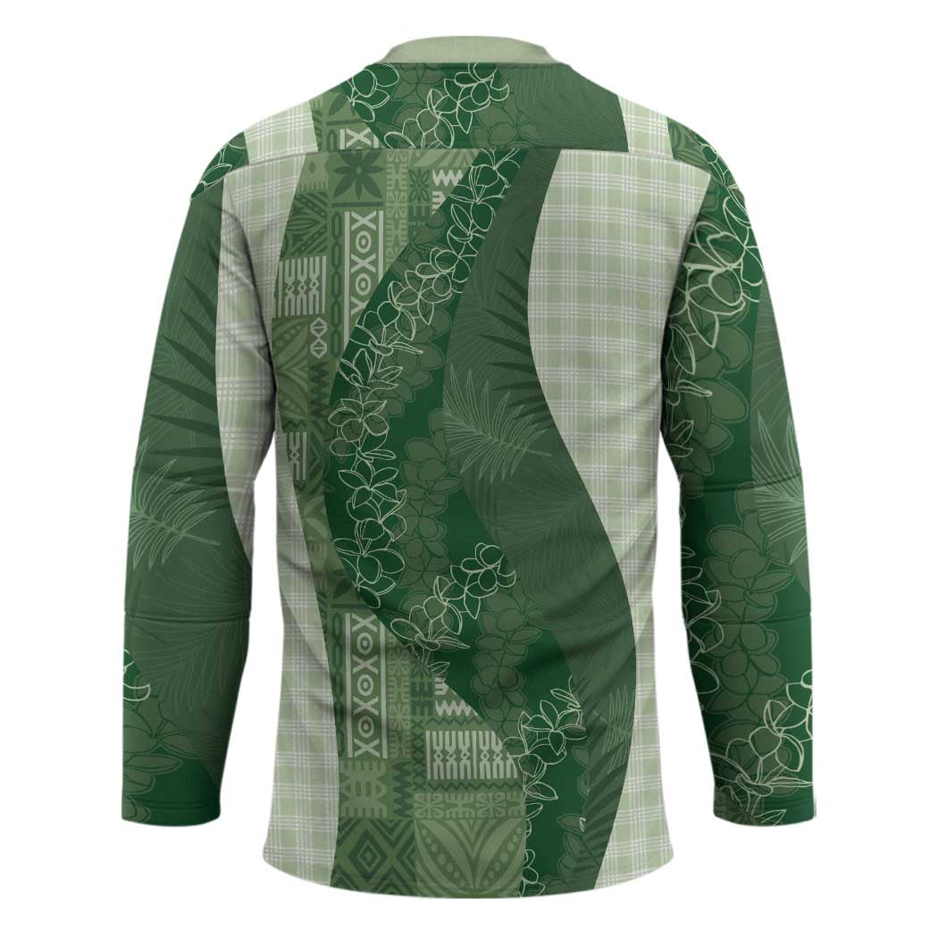 Polynesian Tribal Pattern Patchwork Picturesque Hockey Jersey Sage Green LT7 - Polynesian Pride