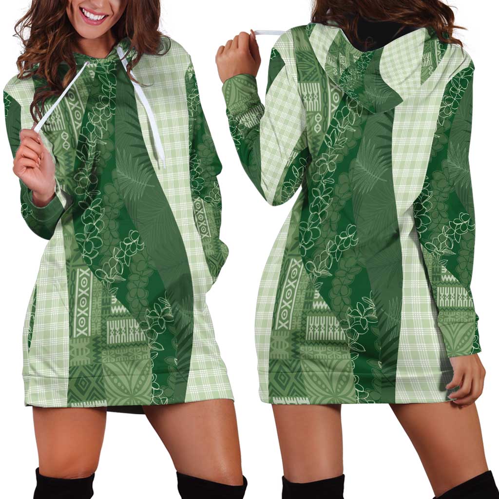 Polynesian Tribal Pattern Patchwork Picturesque Hoodie Dress Sage Green LT7 - Polynesian Pride