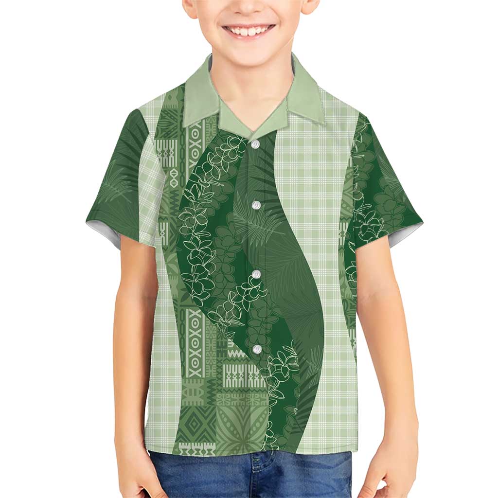 Polynesian Tribal Pattern Patchwork Picturesque Kid Hawaiian Shirt Sage Green LT7 Kid Sage Green - Polynesian Pride