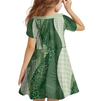 Polynesian Tribal Pattern Patchwork Picturesque Kid Short Sleeve Dress Sage Green LT7 - Polynesian Pride