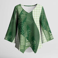Polynesian Tribal Pattern Patchwork Picturesque Kimono Sleeve Blouse Sage Green