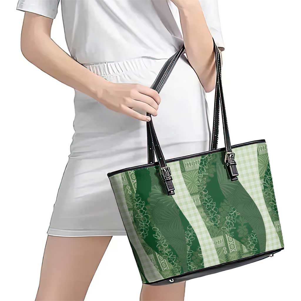 Polynesian Tribal Pattern Patchwork Picturesque Leather Tote Bag Sage Green LT7 - Polynesian Pride