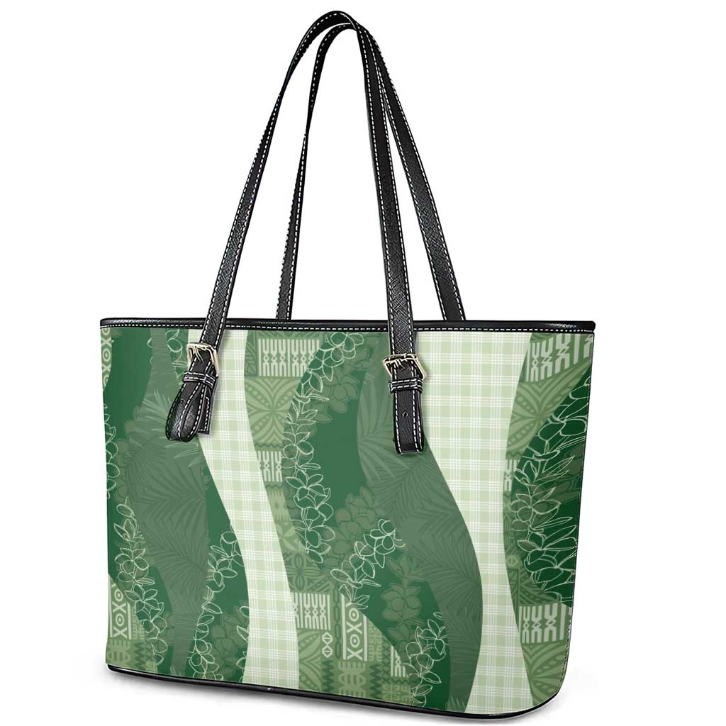 Polynesian Tribal Pattern Patchwork Picturesque Leather Tote Bag Sage Green LT7 - Polynesian Pride
