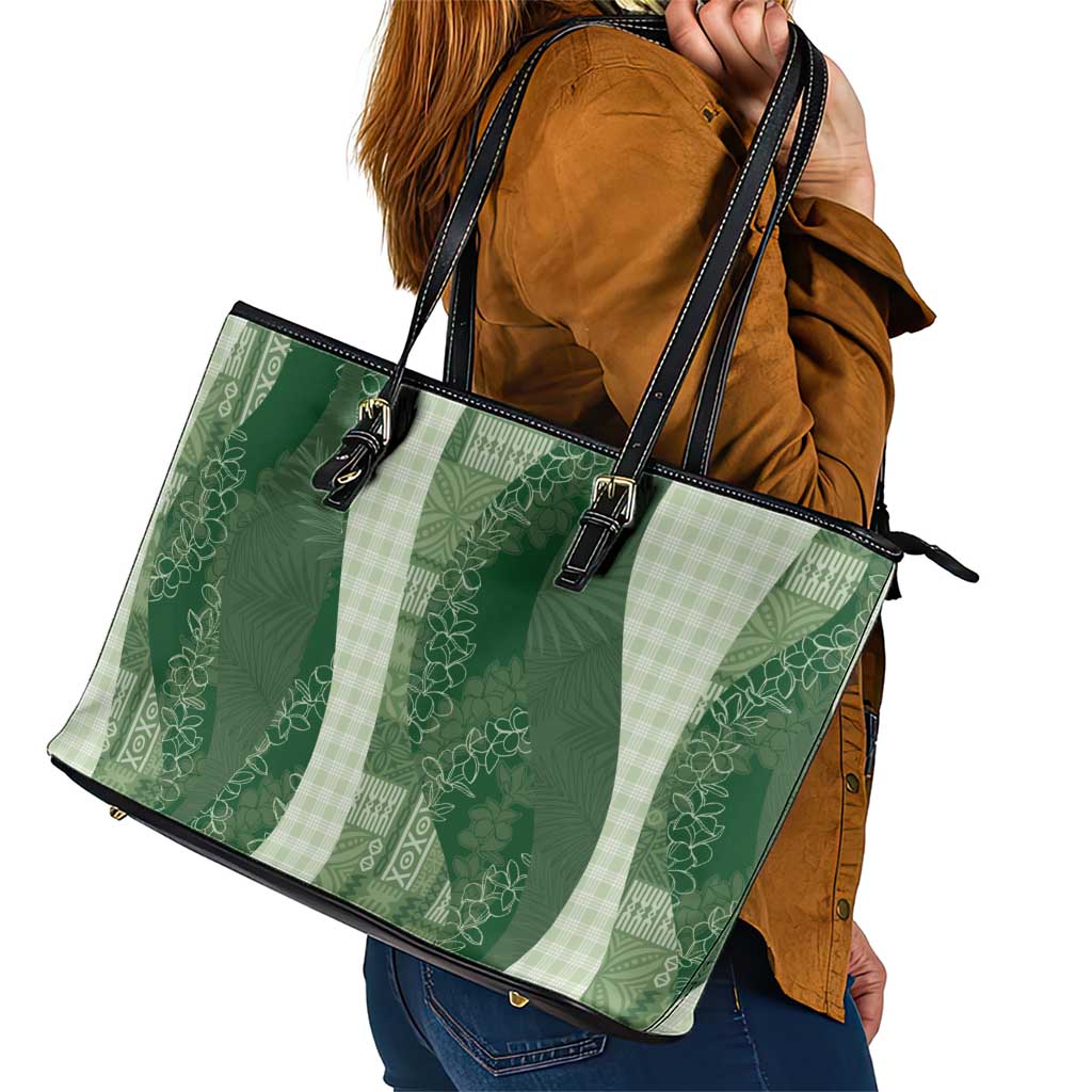 Polynesian Tribal Pattern Patchwork Picturesque Leather Tote Bag Sage Green LT7 - Polynesian Pride