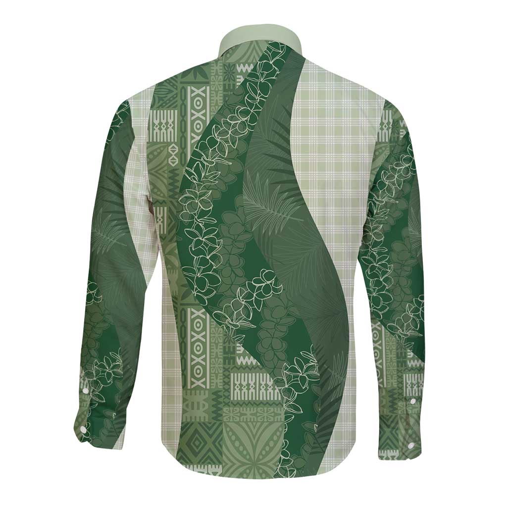 Polynesian Tribal Pattern Patchwork Picturesque Long Sleeve Button Shirt Sage Green LT7 - Polynesian Pride