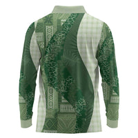 Polynesian Tribal Pattern Patchwork Picturesque Long Sleeve Polo Shirt Sage Green LT7 - Polynesian Pride
