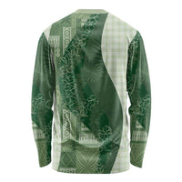Polynesian Tribal Pattern Patchwork Picturesque Long Sleeve Shirt Sage Green LT7 - Polynesian Pride