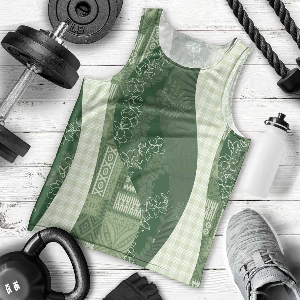 Polynesian Tribal Pattern Patchwork Picturesque Men Tank Top Sage Green LT7 - Polynesian Pride