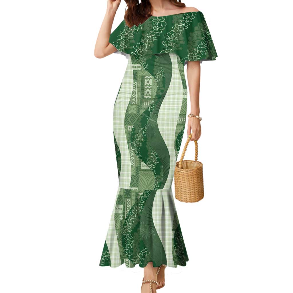 Polynesian Tribal Pattern Patchwork Picturesque Mermaid Dress Sage Green LT7 Women Sage Green - Polynesian Pride