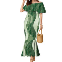Polynesian Tribal Pattern Patchwork Picturesque Mermaid Dress Sage Green LT7 Women Sage Green - Polynesian Pride