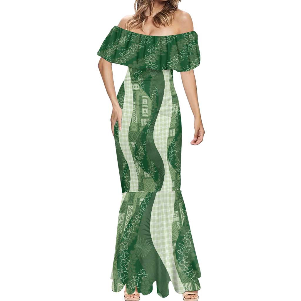 Polynesian Tribal Pattern Patchwork Picturesque Mermaid Dress Sage Green LT7 - Polynesian Pride