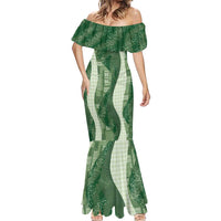 Polynesian Tribal Pattern Patchwork Picturesque Mermaid Dress Sage Green LT7 - Polynesian Pride