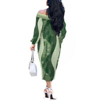 Polynesian Tribal Pattern Patchwork Picturesque Off The Shoulder Long Sleeve Dress Sage Green LT7 - Polynesian Pride