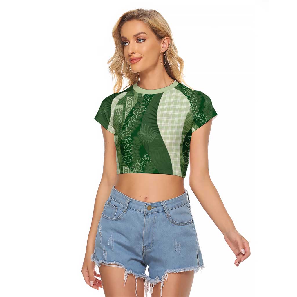 Polynesian Tribal Pattern Patchwork Picturesque Raglan Cropped T Shirt Sage Green LT7 Female Sage Green - Polynesian Pride