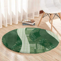 Polynesian Tribal Pattern Patchwork Picturesque Round Carpet Sage Green