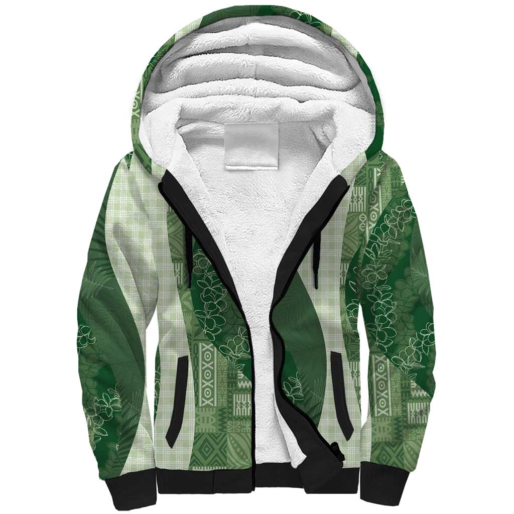 Polynesian Tribal Pattern Patchwork Picturesque Sherpa Hoodie Sage Green LT7 Unisex Sage Green - Polynesian Pride