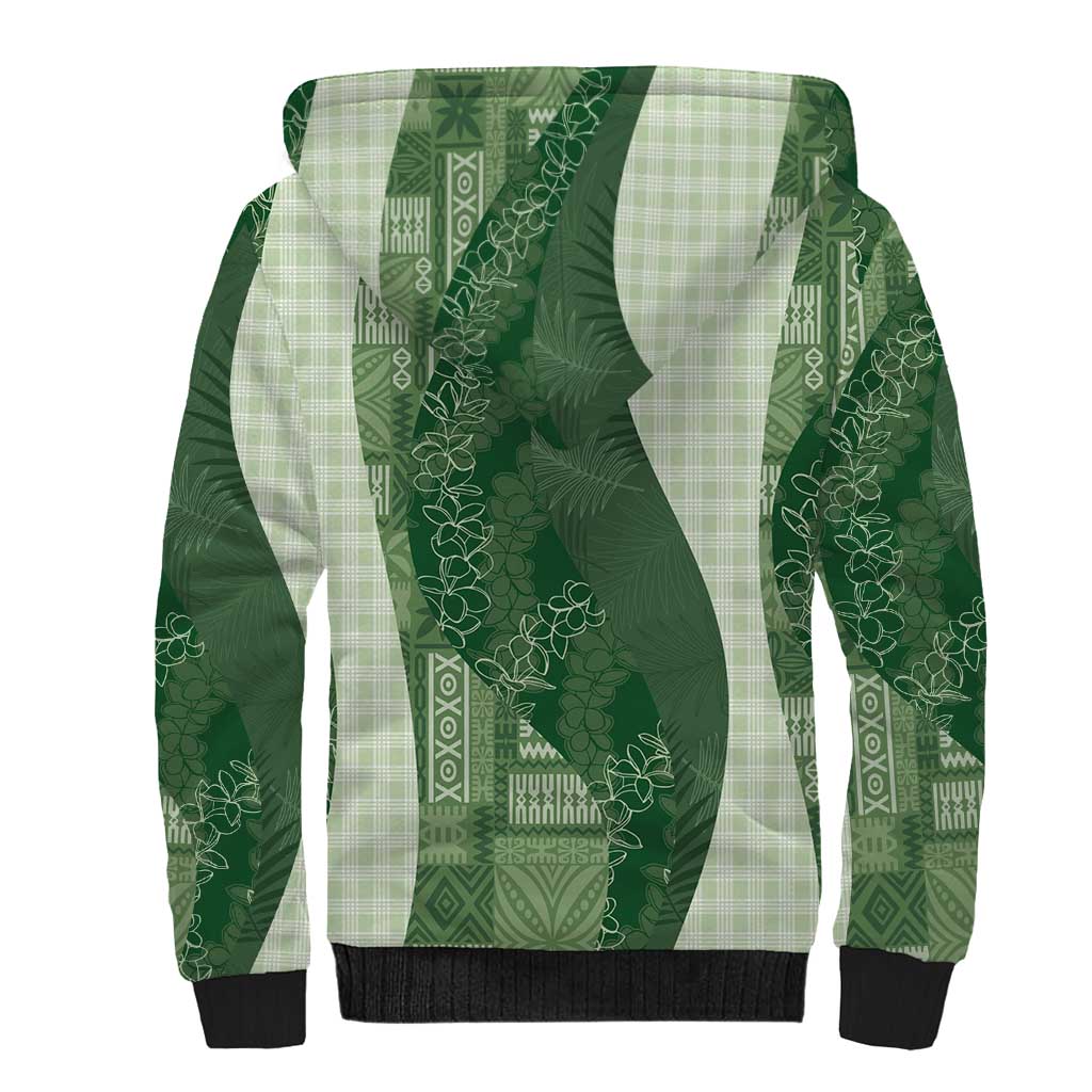 Polynesian Tribal Pattern Patchwork Picturesque Sherpa Hoodie Sage Green LT7 - Polynesian Pride