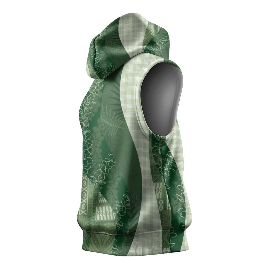 Polynesian Tribal Pattern Patchwork Picturesque Sleeveless Hoodie Sage Green LT7 - Polynesian Pride