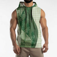 Polynesian Tribal Pattern Patchwork Picturesque Sleeveless Hoodie Sage Green LT7 - Polynesian Pride