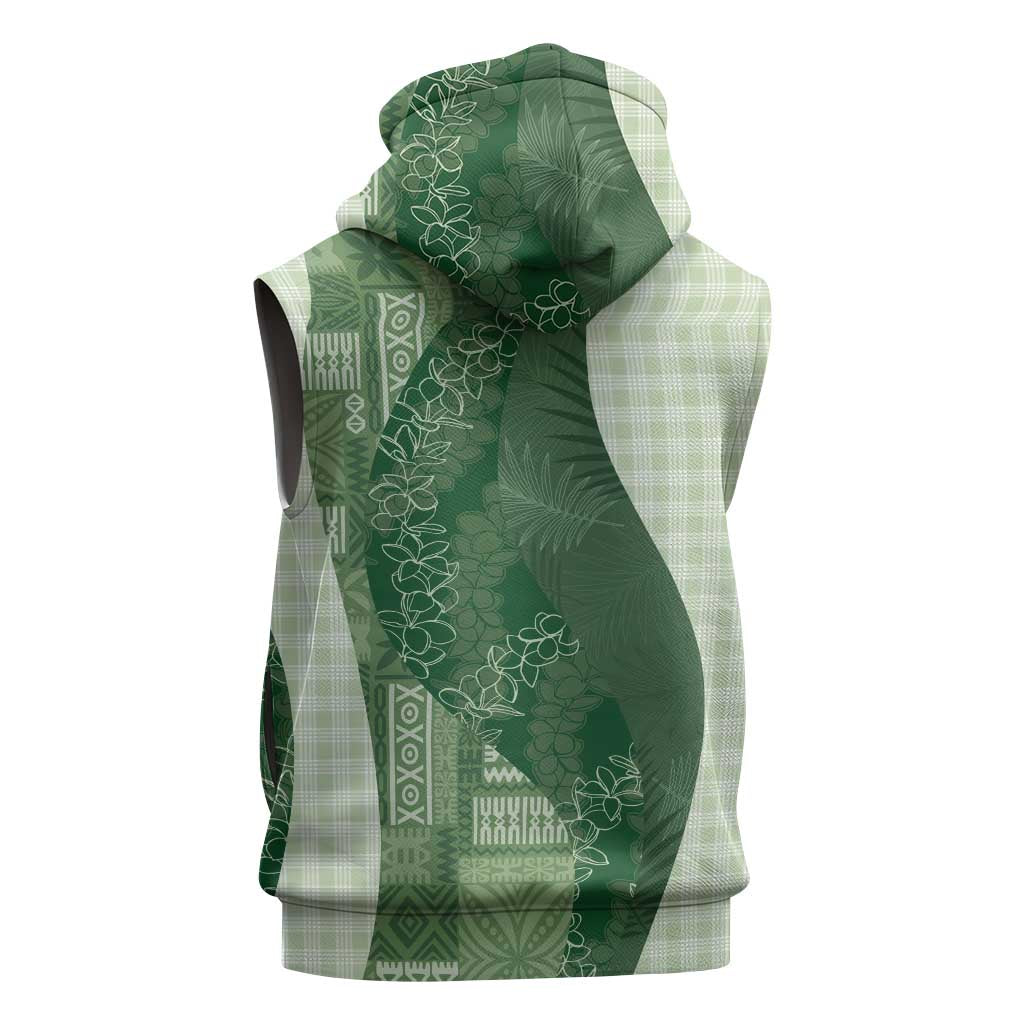 Polynesian Tribal Pattern Patchwork Picturesque Sleeveless Zip Hoodie Sage Green LT7 - Polynesian Pride
