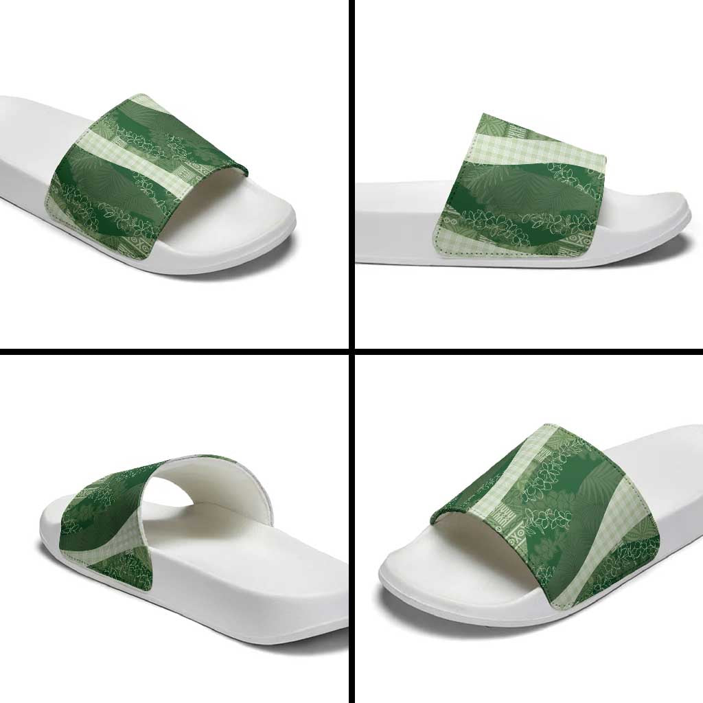 Polynesian Tribal Pattern Patchwork Picturesque Slide Sandals Sage Green LT7 - Polynesian Pride