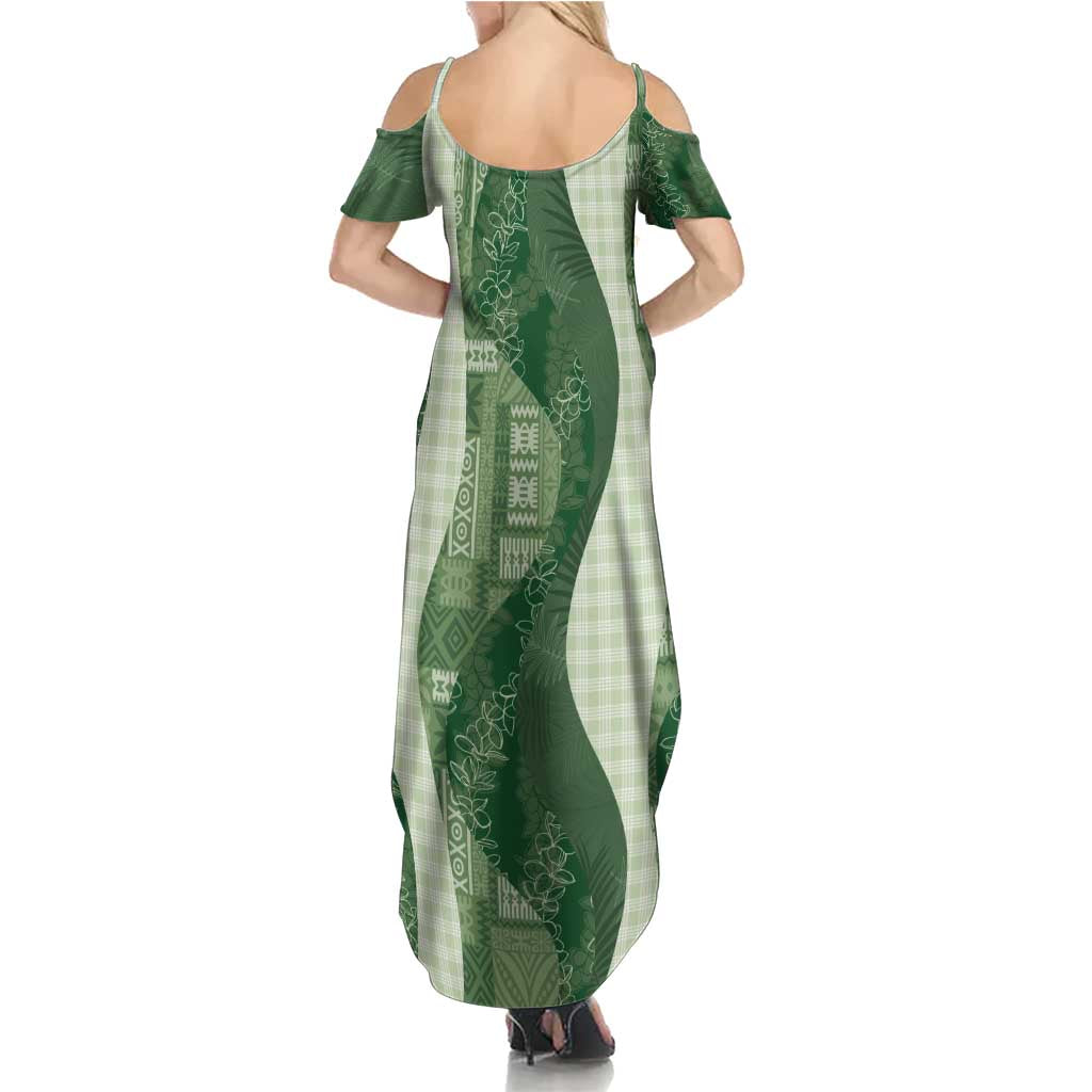 Polynesian Tribal Pattern Patchwork Picturesque Summer Maxi Dress Sage Green