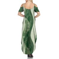Polynesian Tribal Pattern Patchwork Picturesque Summer Maxi Dress Sage Green