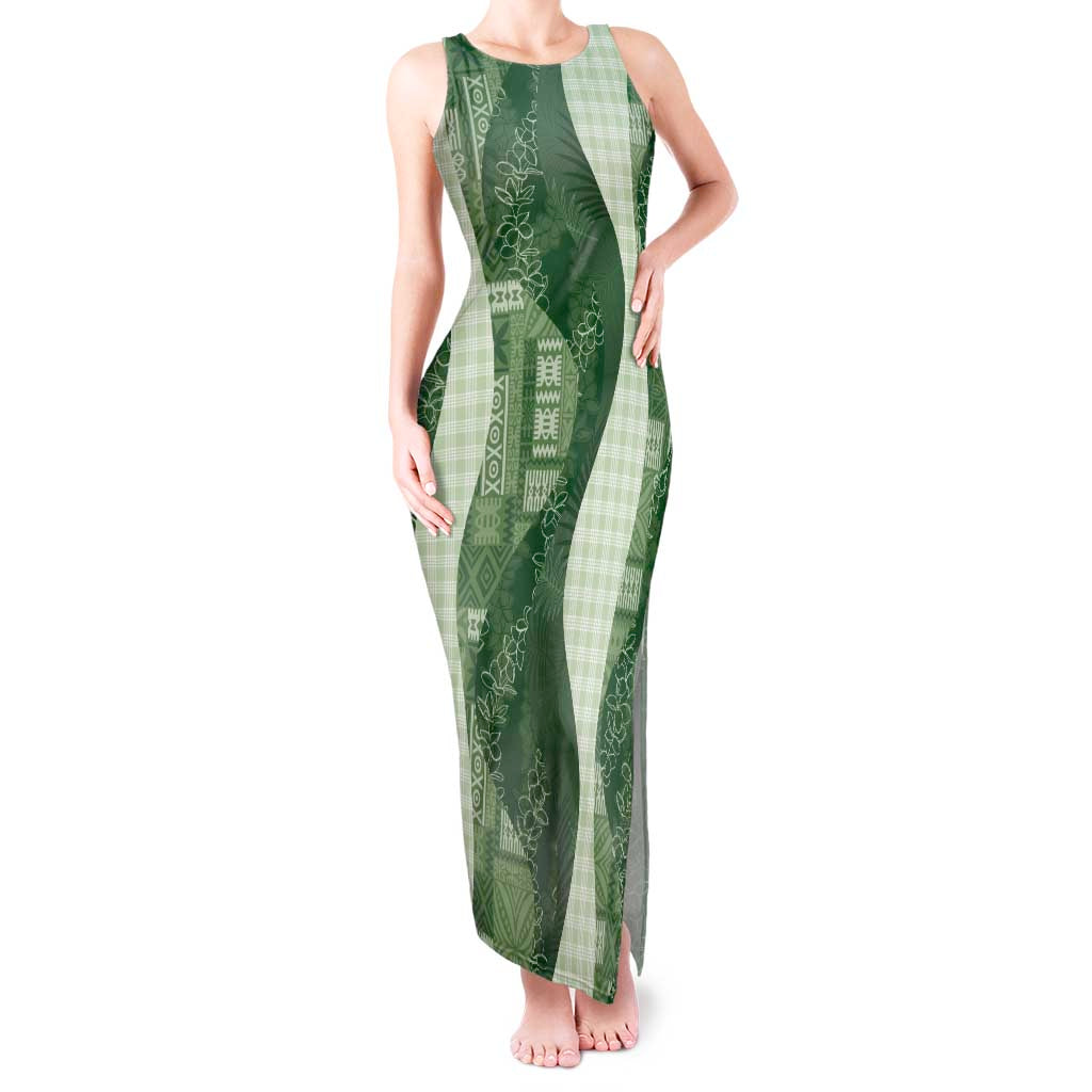 Polynesian Tribal Pattern Patchwork Picturesque Tank Maxi Dress Sage Green LT7 Women Sage Green - Polynesian Pride
