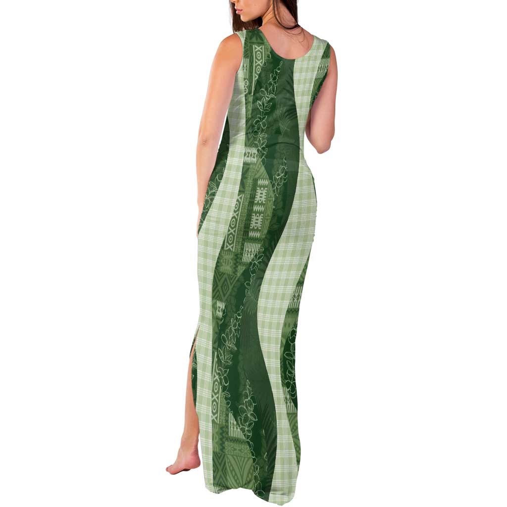 Polynesian Tribal Pattern Patchwork Picturesque Tank Maxi Dress Sage Green LT7 - Polynesian Pride