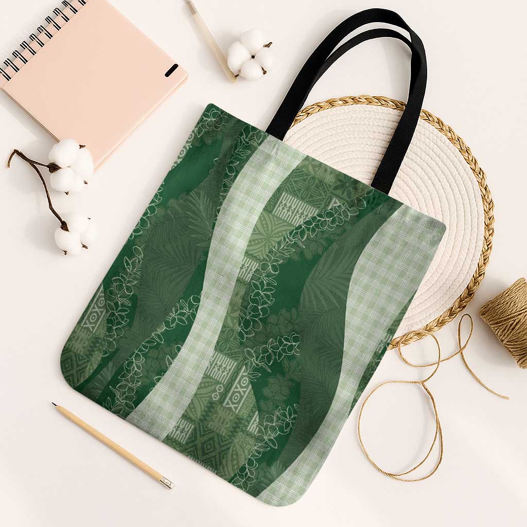 Polynesian Tribal Pattern Patchwork Picturesque Tote Bag Sage Green LT7 Black Strap One Size Sage Green - Polynesian Pride