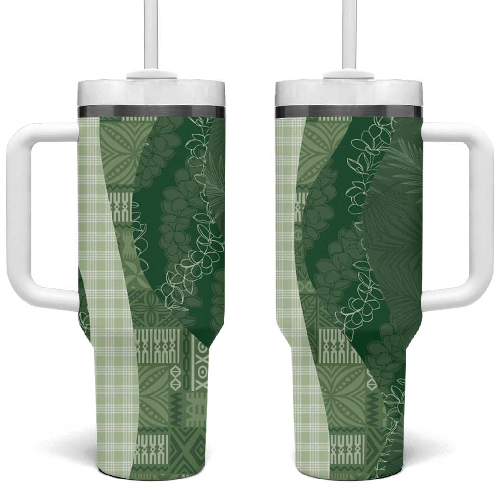 Polynesian Tribal Pattern Patchwork Picturesque Tumbler With Handle Sage Green LT7 One Size: 40 oz Sage Green - Polynesian Pride