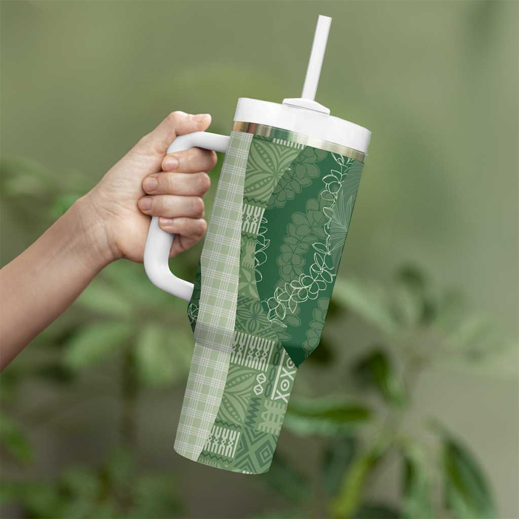 Polynesian Tribal Pattern Patchwork Picturesque Tumbler With Handle Sage Green LT7 - Polynesian Pride