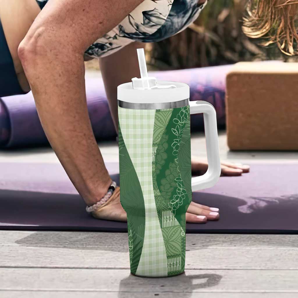 Polynesian Tribal Pattern Patchwork Picturesque Tumbler With Handle Sage Green LT7 - Polynesian Pride