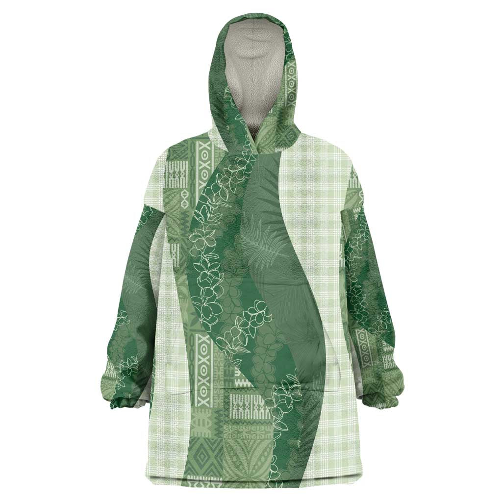 Polynesian Tribal Pattern Patchwork Picturesque Wearable Blanket Hoodie Sage Green LT7 One Size Sage Green - Polynesian Pride