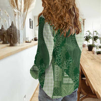Polynesian Tribal Pattern Patchwork Picturesque Women Casual Shirt Sage Green LT7 - Polynesian Pride