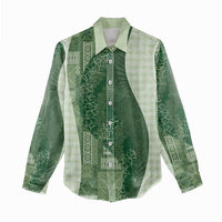 Polynesian Tribal Pattern Patchwork Picturesque Women Casual Shirt Sage Green LT7 - Polynesian Pride