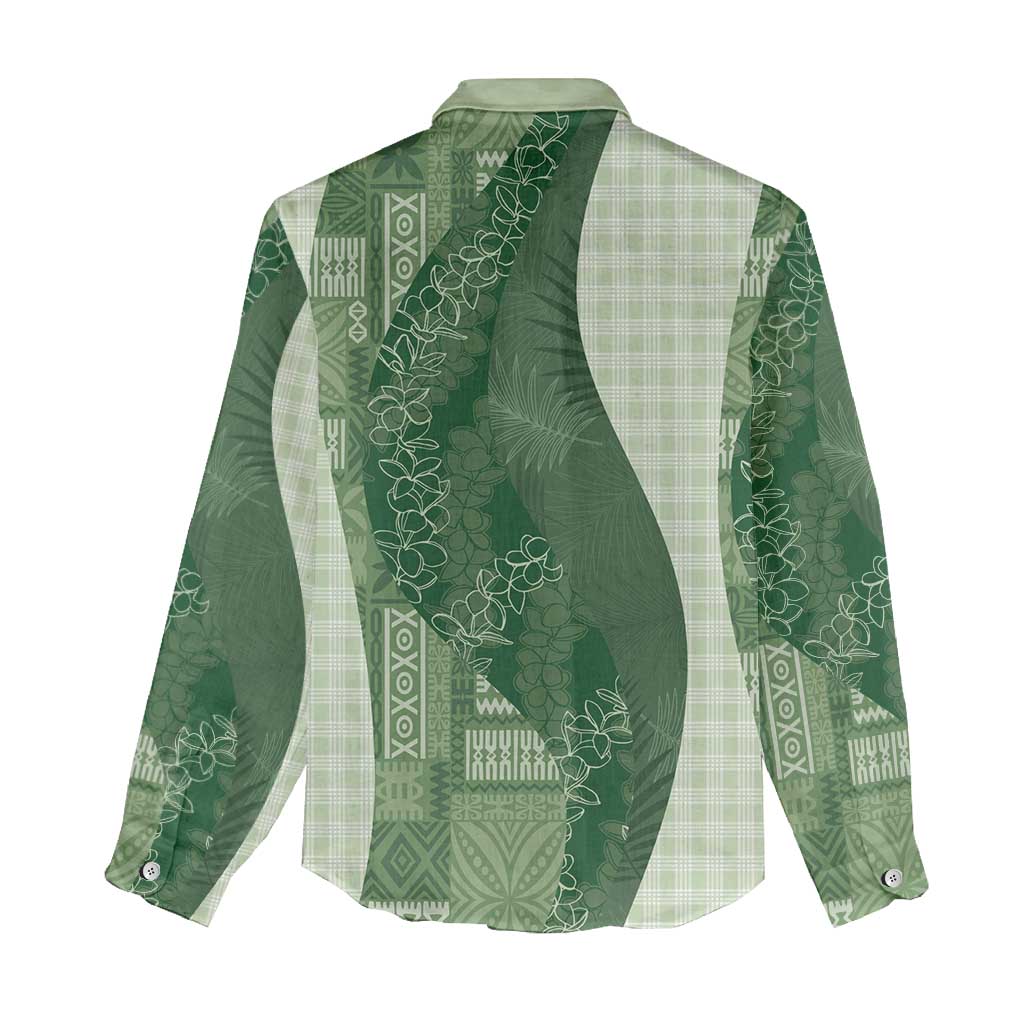 Polynesian Tribal Pattern Patchwork Picturesque Women Casual Shirt Sage Green LT7 - Polynesian Pride