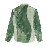 Polynesian Tribal Pattern Patchwork Picturesque Women Casual Shirt Sage Green LT7 - Polynesian Pride