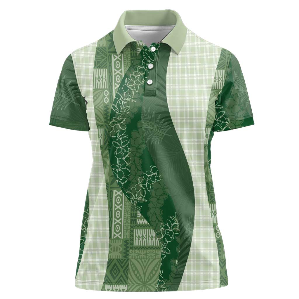 Polynesian Tribal Pattern Patchwork Picturesque Women Polo Shirt Sage Green LT7 Female Sage Green - Polynesian Pride