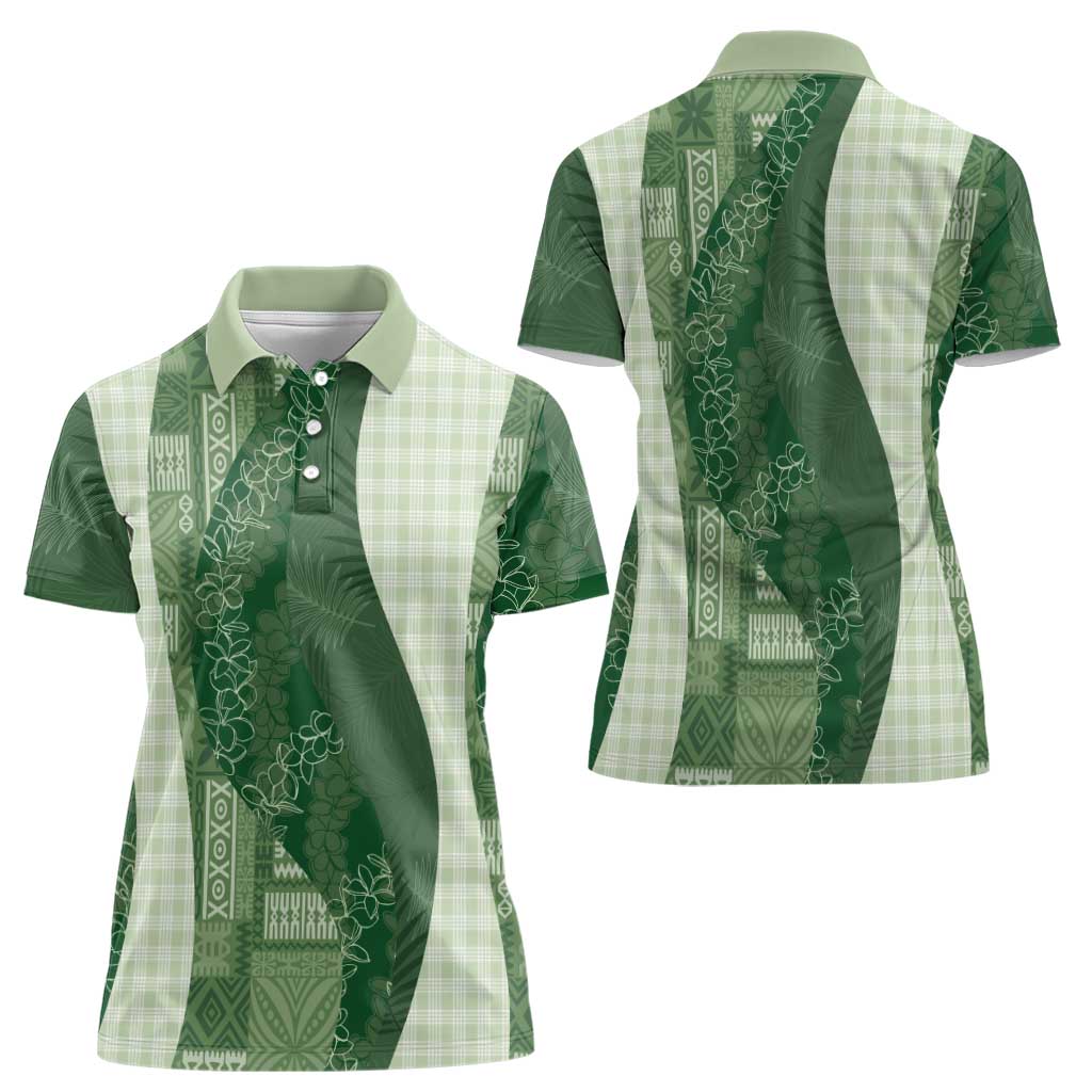 Polynesian Tribal Pattern Patchwork Picturesque Women Polo Shirt Sage Green LT7 - Polynesian Pride