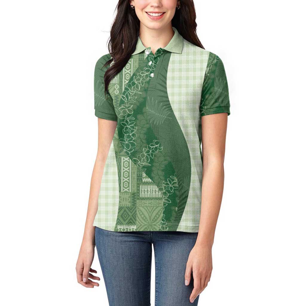 Polynesian Tribal Pattern Patchwork Picturesque Women Polo Shirt Sage Green LT7 - Polynesian Pride